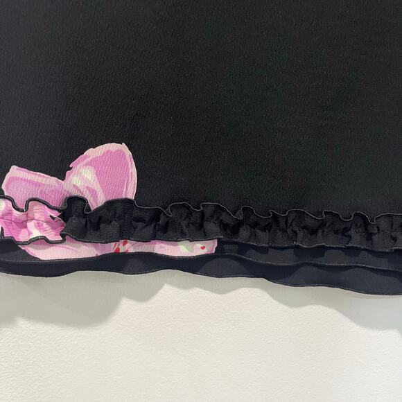 The Limited Floral Skirt Size 2 Y2K Black Pink Flower Print Pencil Ruffle Hem - Picture 7 of 7